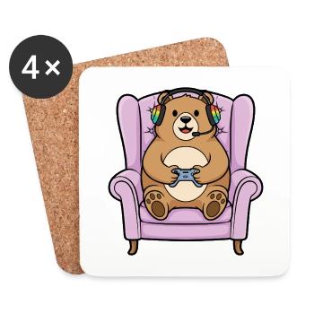 Joueur Ours Animal jouant aux jeux vidéo Art - Dessous de verre (lot de 4) - blanc - Devant