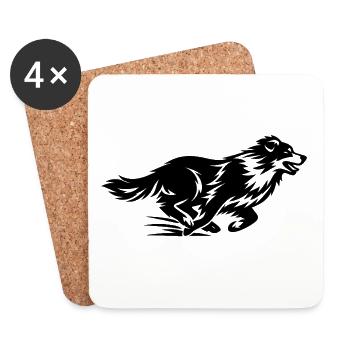 Laufender Border Collie Silhouette - Untersetzer (4er-Set) - Weiß - Vorne