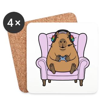Gamer Capybara rongeur jouant aux jeux vidéo - Dessous de verre (lot de 4) - blanc - Devant
