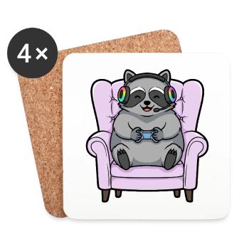 Gamer Raccoon Animal jouant à des jeux vidéo - Dessous de verre (lot de 4) - blanc - Devant