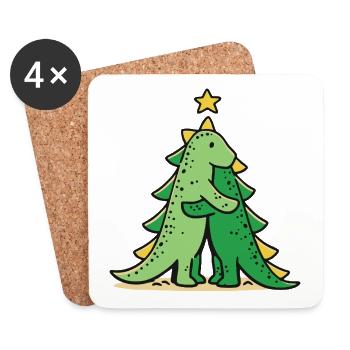 Cuddly dino under the Christmas tree - Coasters (set of 4) - white - Front