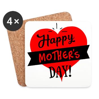 Happy Mothers Day Heart - Black Red - Coasters (set of 4) - white - Front