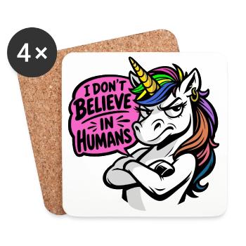 Funny Unicorn – I Don’t Believe in Humans - Untersetzer (4er-Set) - Weiß - Vorne