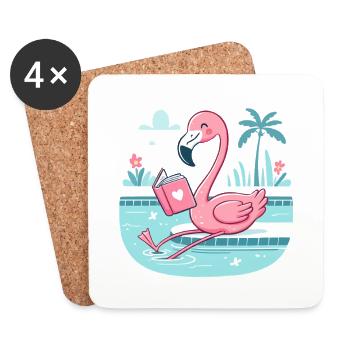 Flamingo am Pool – Buchzeit - Untersetzer (4er-Set) - Weiß - Vorne