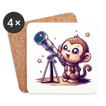 Starry Sky Monkey with Telescope - Coasters (set of 4) - white - Front