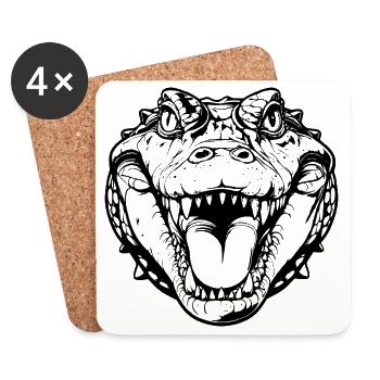Crocodile Head Solid Color Crocodile Head Black Motif - Coasters (set of 4) - white - Front