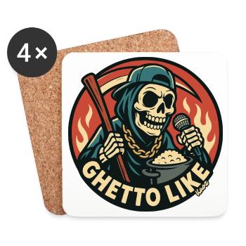 Squelette avec micro et style ghetto - Dessous de verre (lot de 4) - blanc - Devant