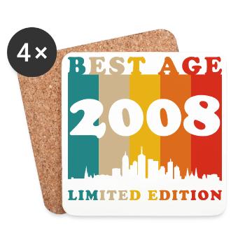 2008 Vintage Rétro Cadeau d’anniversaire - Dessous de verre (lot de 4) - blanc - Devant