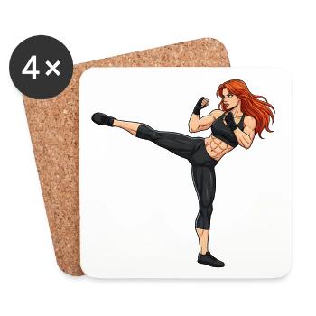 Illustration de kickboxeur d’arts martiaux - Dessous de verre (lot de 4) - blanc - Devant