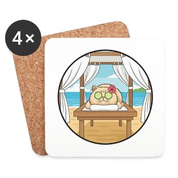 Art relaxant du chat au spa de plage - Dessous de verre (lot de 4) - blanc - Devant