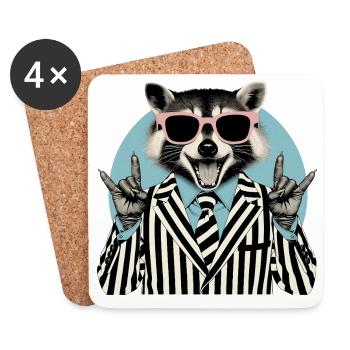 Raton laveur berçant en costume rayé - Dessous de verre (lot de 4) - blanc - Devant