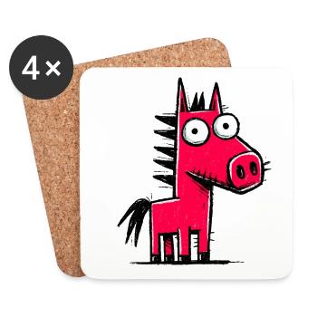 Kunterbuntes Pony-Doodle - Untersetzer (4er-Set) - Weiß - Vorne