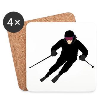 Dynamischer Skifahrer - Untersetzer (4er-Set) - Weiß - Vorne