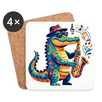 Jazz Alligator Saxophon Kroko Musiker Kinder Motiv - Untersetzer (4er-Set) - Weiß - Vorne