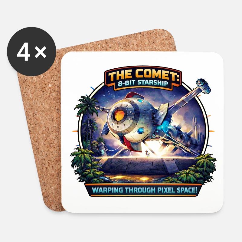 The Comet – 8-Bit Starship - Untersetzer (4er-Set) - Weiß