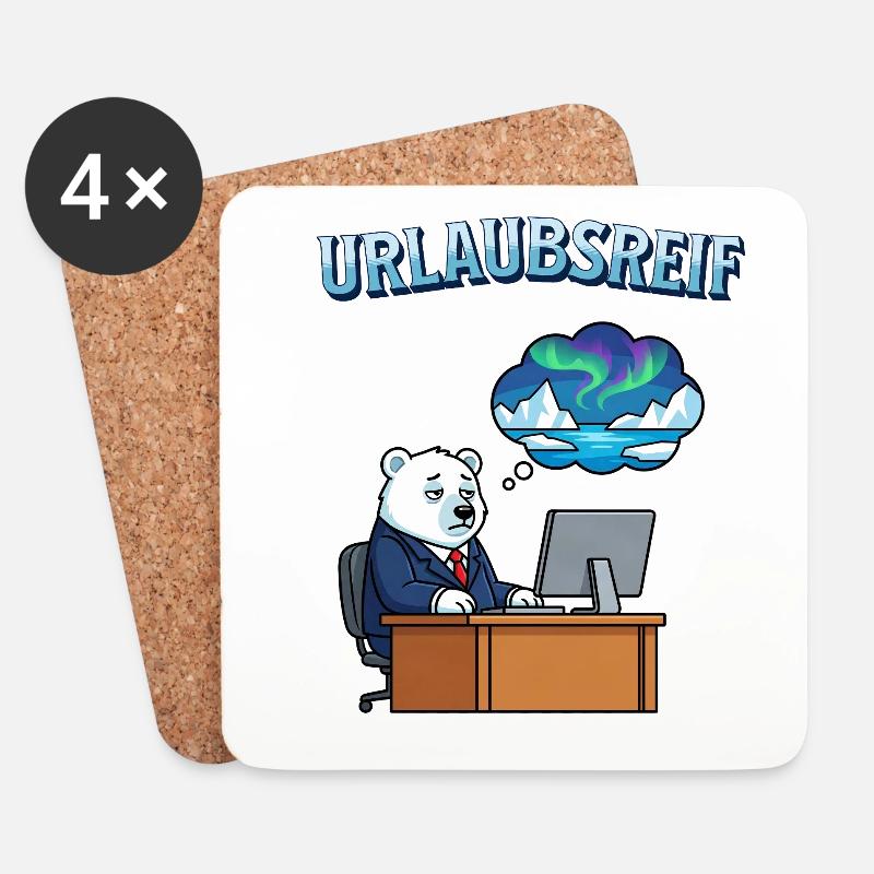 Urlaubsreif Eisbär am Schreibtisch - Untersetzer (4er-Set) - Weiß