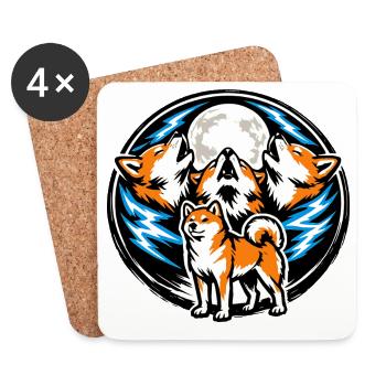 Shiba Inu Vintage Hurlant vers la Lune - Dessous de verre (lot de 4) - blanc - Devant
