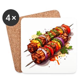 Brochette barbecue - Dessous de verre (lot de 4) - blanc - Devant