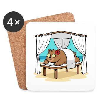 Beach Spa Bear Animal Relaxing Art - Coasters (set of 4) - white - Front
