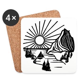 Paysage de vacances (noir) - Dessous de verre (lot de 4) - blanc - Devant