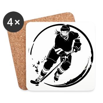 Hockey Spielerin Silhouette - Untersetzer (4er-Set) - Weiß - Vorne