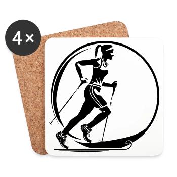 Nordic Walking Woman Silhouette - Coasters (set of 4) - white - Front