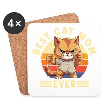 Meilleure maman de chat de tous les temps Dit drôle de maman de chat - Dessous de verre (lot de 4) - blanc - Devant