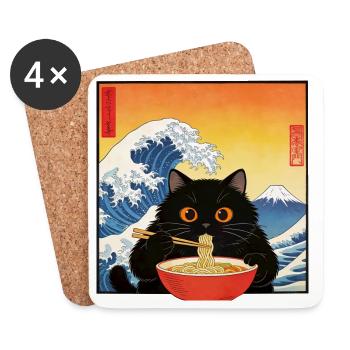 Süße Katzen-Ramen-Nudeln Japan Wellen-Geschenk-Retra - Untersetzer (4er-Set) - Weiß - Vorne