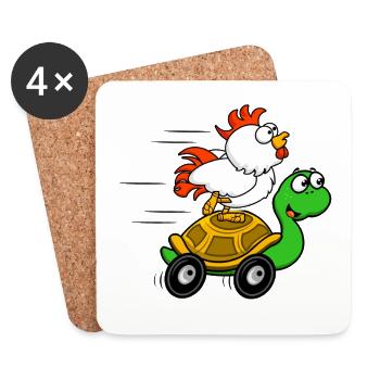 Chickens on Turtle Wagon - Coasters (set of 4) - white - Front