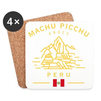 Art en ligne de Machu Picchu Design du Pérou - Dessous de verre (lot de 4) - blanc - Devant