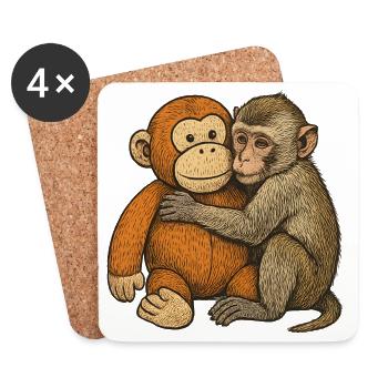 Embraced monkey friendship - Coasters (set of 4) - white - Front