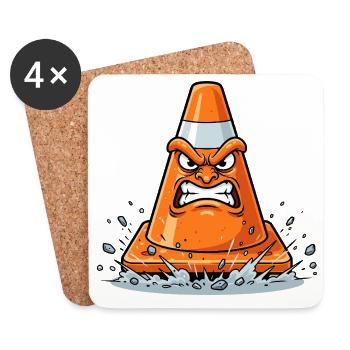 Angry cone in cartoon style - Coasters (set of 4) - white - Front