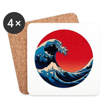 Art japonais, vague  - Dessous de verre (lot de 4) - blanc - Devant