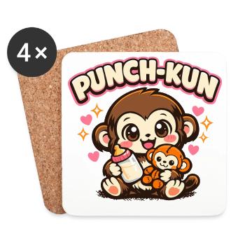 Coup de poing singe - Kawaii - Dessous de verre (lot de 4) - blanc - Devant
