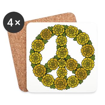 Floral Peace Sign Circle - Coasters (set of 4) - white - Front