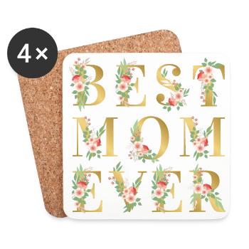 Beste Mama aller Zeiten goldenes Blumen-Muttertagsgeschenk - Untersetzer (4er-Set) - Weiß - Vorne