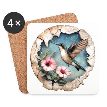 Hummingbird with flowers - Coasters (set of 4) - white - Front