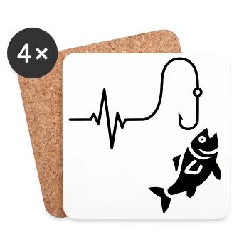 Herzschlag Angeln Fisch Silhouette - Untersetzer (4er-Set) - Weiß - Vorne
