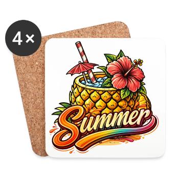 Illustration estivale de cocktails à l’ananas - Dessous de verre (lot de 4) - blanc - Devant