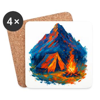 Mountain tent in a sea of flames - Coasters (set of 4) - white - Front