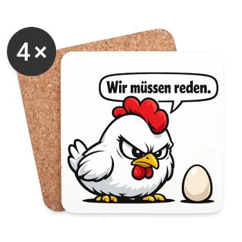 Wir müssen reden Huhn Humor Geschenk - Untersetzer (4er-Set) - Weiß - Vorne