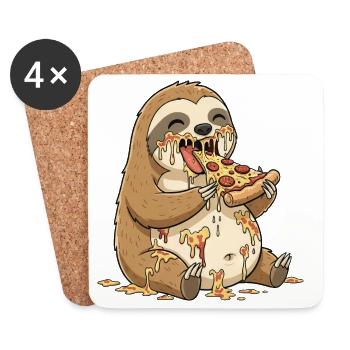 Cute Sloth Cartoon Pizza Salami Clumsy - Coasters (set of 4) - white - Front
