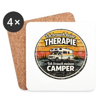 Therapie? Nein, mein Camper – Retro Sticker - Untersetzer (4er-Set) - Weiß - Vorne