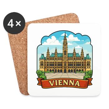 Vienna Austria Rathaus Vintage Ribbon Travel Badge - Coasters (set of 4) - white - Front