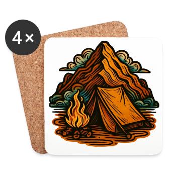 Feuer, Zelt und Berglandschaft - Untersetzer (4er-Set) - Weiß - Vorne