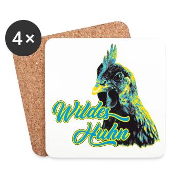 Fans de poulet - Coq - Coq - Poulet fleur - Bio - Dessous de verre (lot de 4) - blanc - Devant