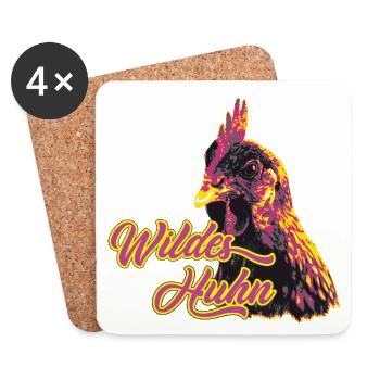 Chicken Fans - Rooster - Rooster - Flower Chicken - Organic - Coasters (set of 4) - white - Front