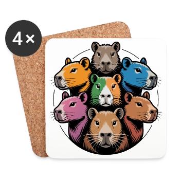 Multicolor Capybara Round Colorful Water Glows - Coasters (set of 4) - white - Front