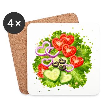 Salad with vegetables in heart shape illustration - Coasters (set of 4) - white - Front