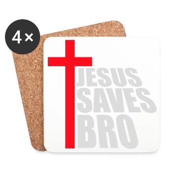 Jésus sauve un frère Dicton religieux drôle Logo de la foi - Dessous de verre (lot de 4) - blanc - Devant